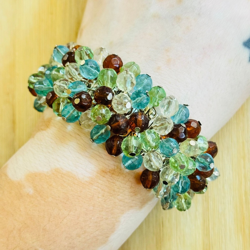 Cha Cha Colorful Bracelet VtG Statement Retro Glass Beaded Expandable Faceted